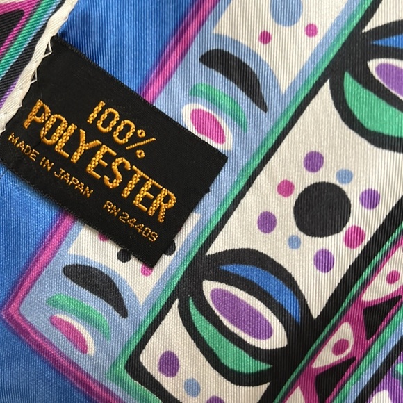 3/$15 Vintage Bold Geometric Shape Satin Look Long Scarf Black Blue Green Purple - Picture 2 of 7